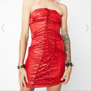 RED VEGAN LEATHER MINI STRAPPY DRESS❤️